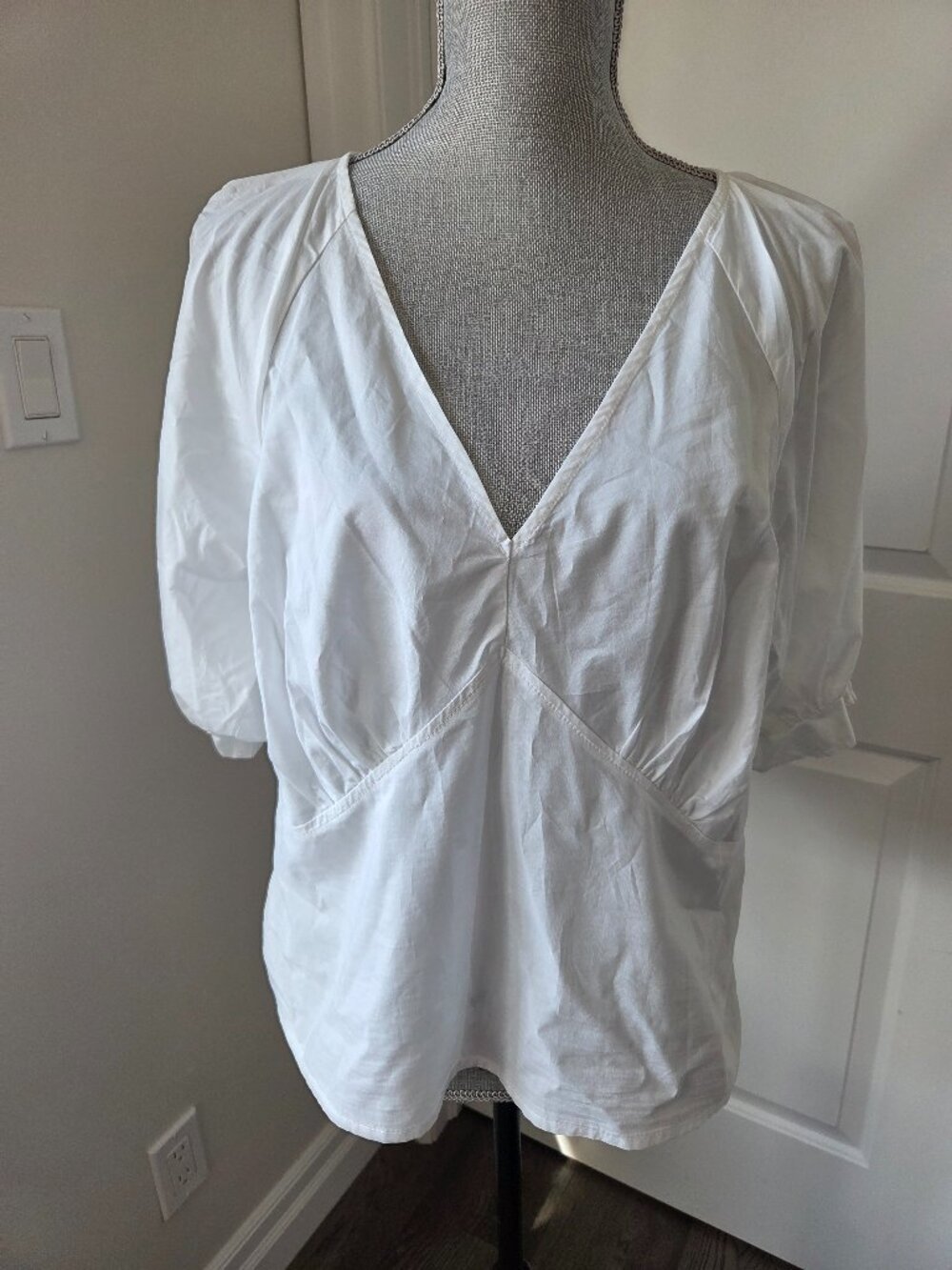 Sanctuary V neck poplin top white puff sleeve Size XL NWT